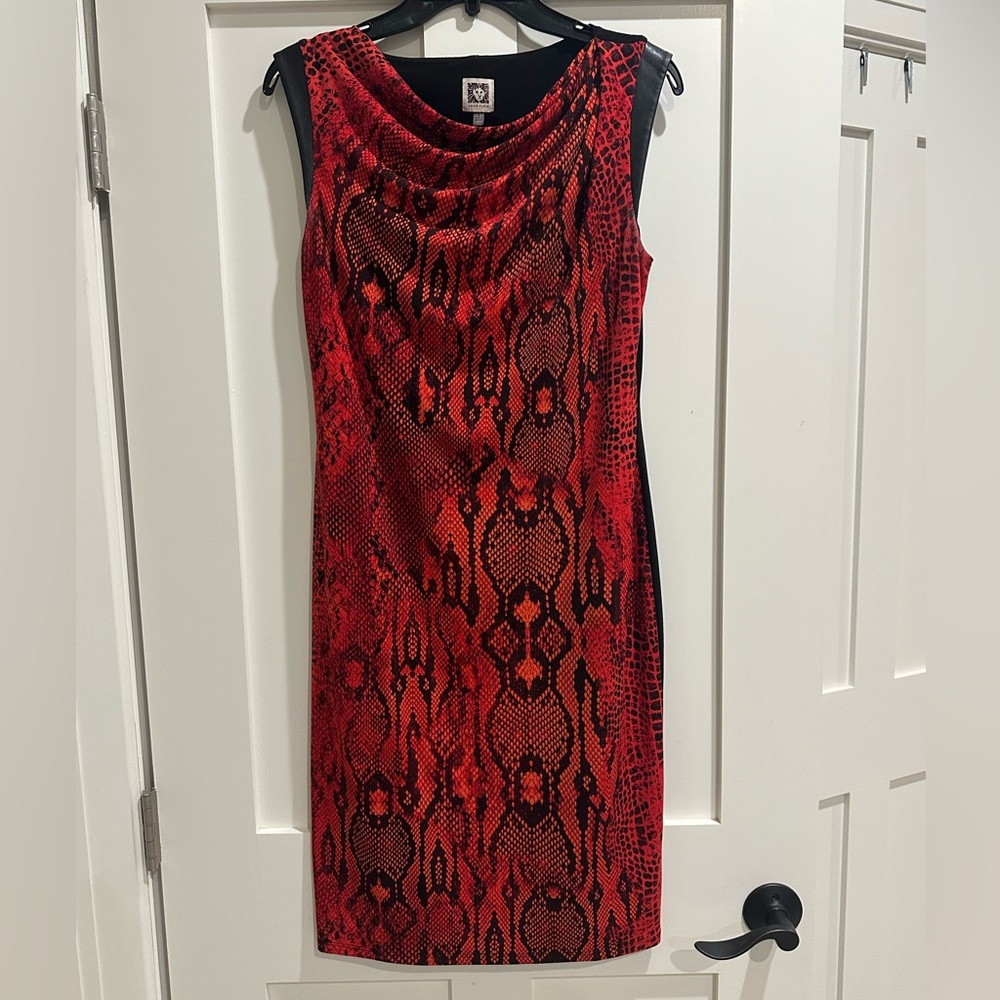 ANNE KLEIN SNAKE PRINT DETAIL DRESS